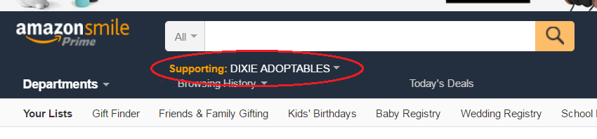 Click to visit Amazon Smile and set Dixie Adoptables as your charity